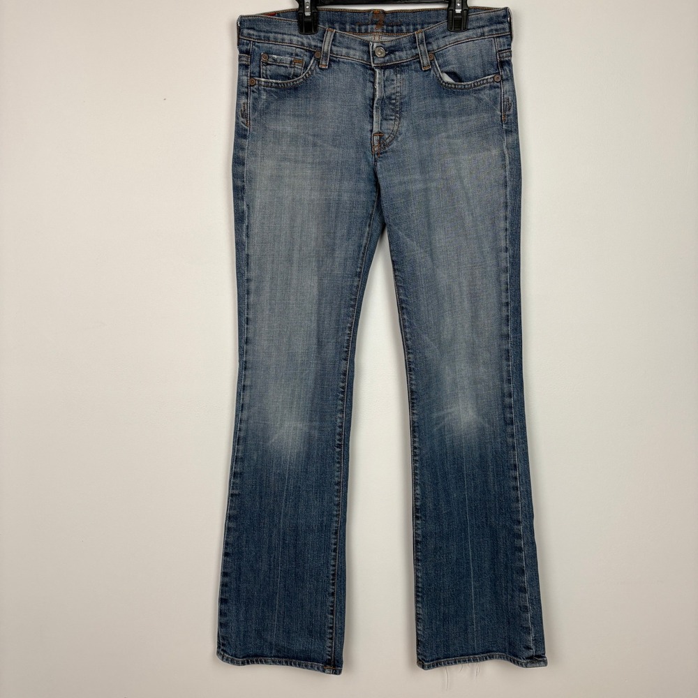 7 For All Mankind Womens Boy Cut Jeans 29 Blue Low Rise Button Fly Y2K Stretch
